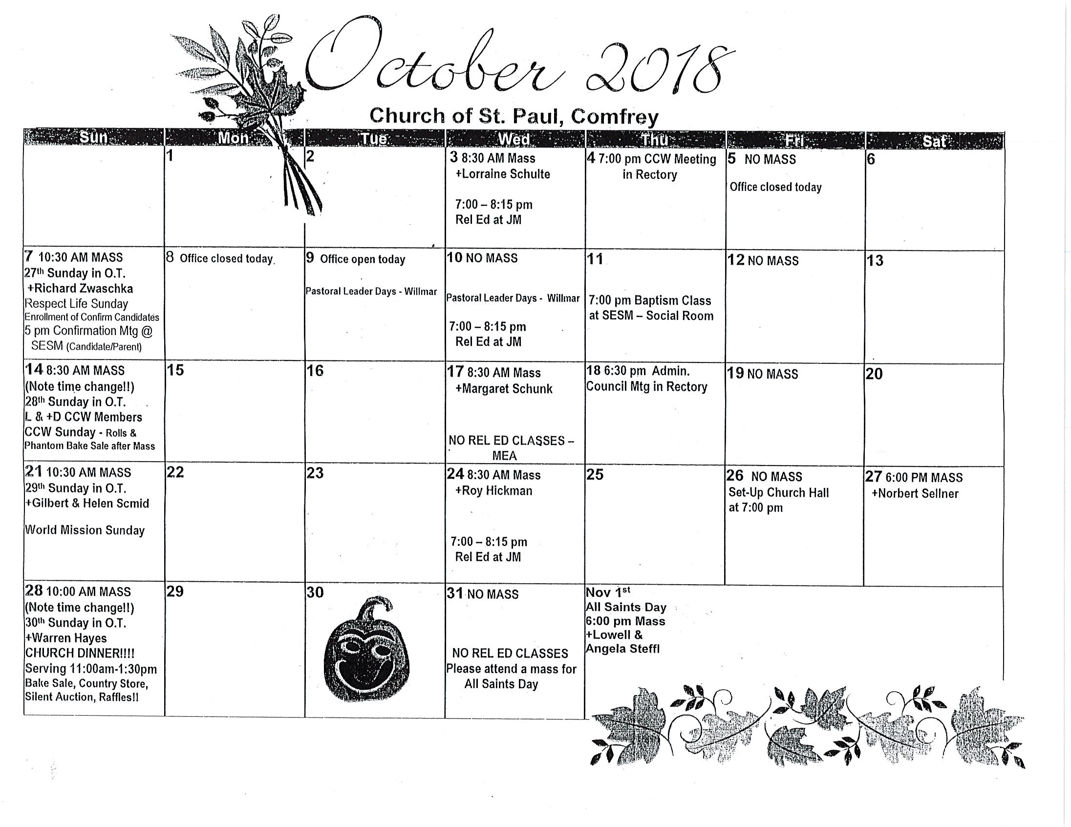 St. Paul's Monthly Parish Calendar Divine Mercy Area Faith Community